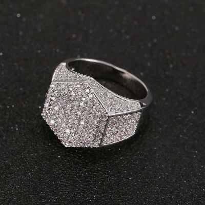 Iced Out Hexagon Ring for Men