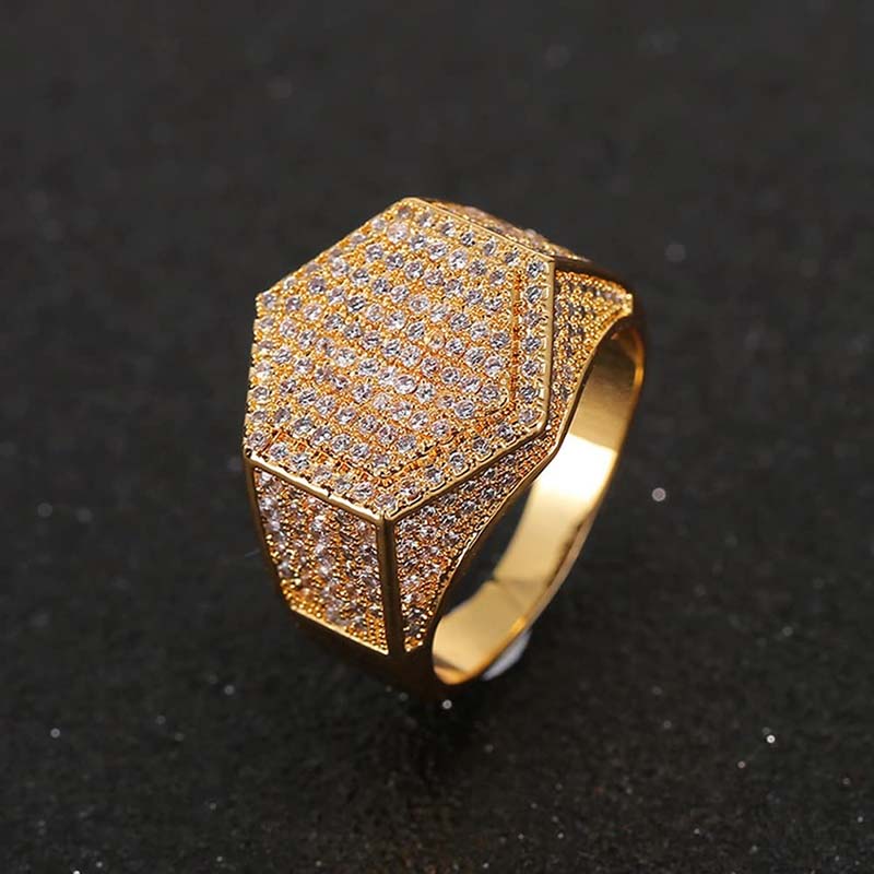 Iced Out Hexagon Ring for Men