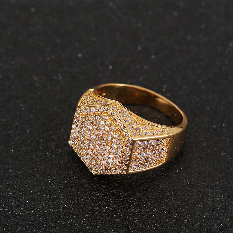 Iced Out Hexagon Ring for Men