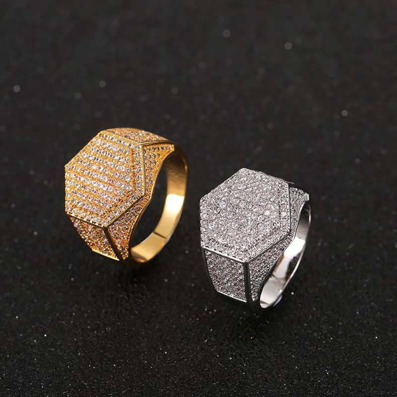 Iced Out Hexagon Ring for Men