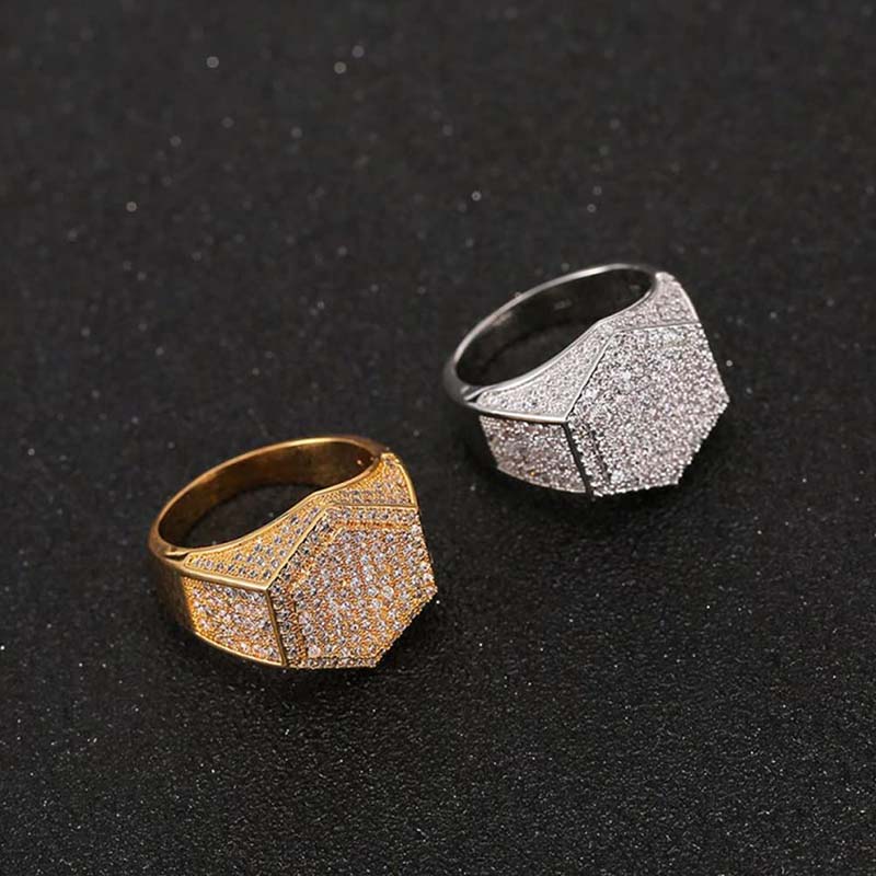 Iced Out Hexagon Ring for Men