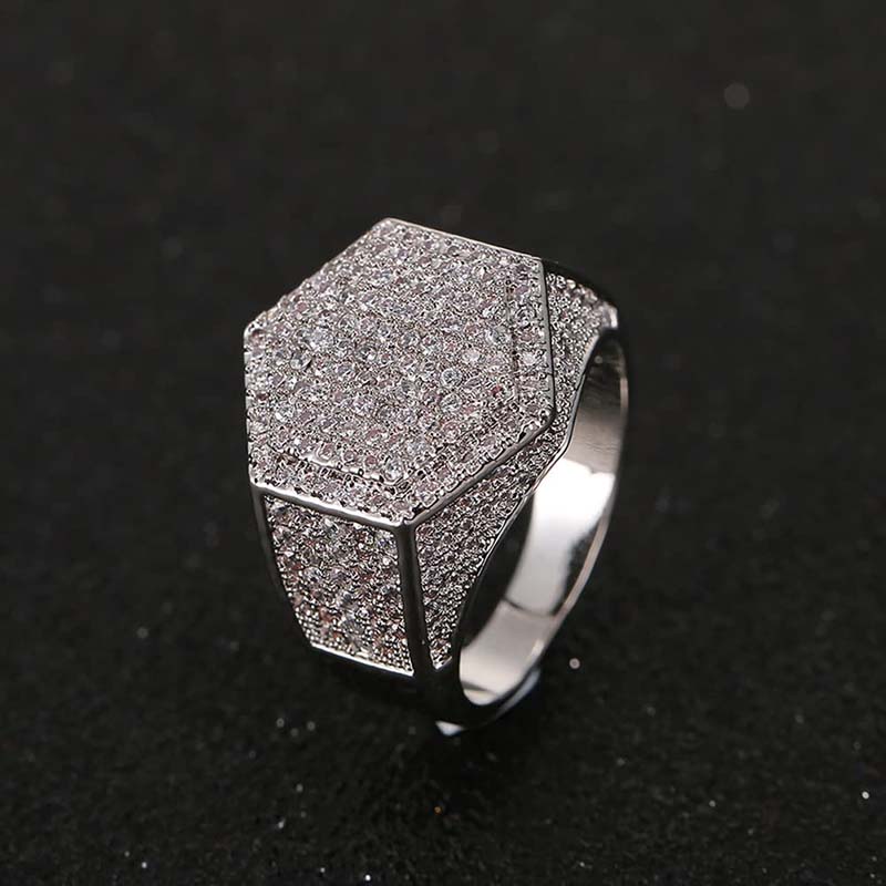 Iced Out Hexagon Ring for Men