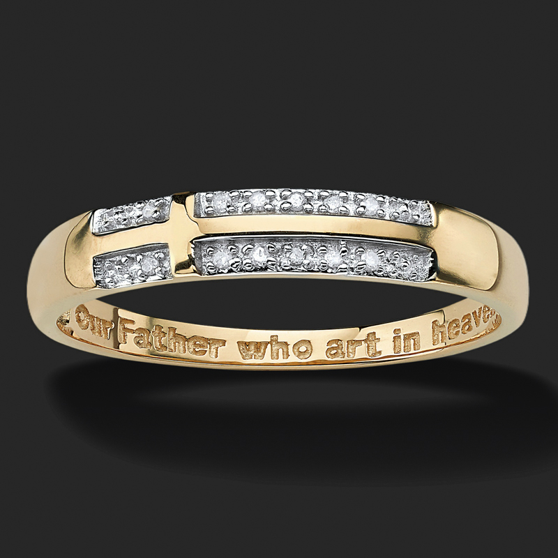 "Our Father Who Art in Heaven"  White Diamond Cross Band Ring