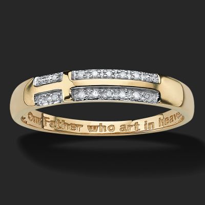 "Our Father Who Art in Heaven" Iced Cross Band Ring