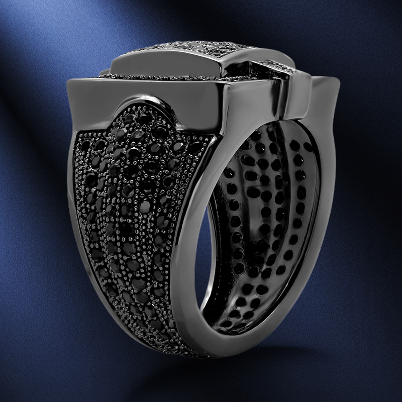 Square Iced Out Ring with Black Stones