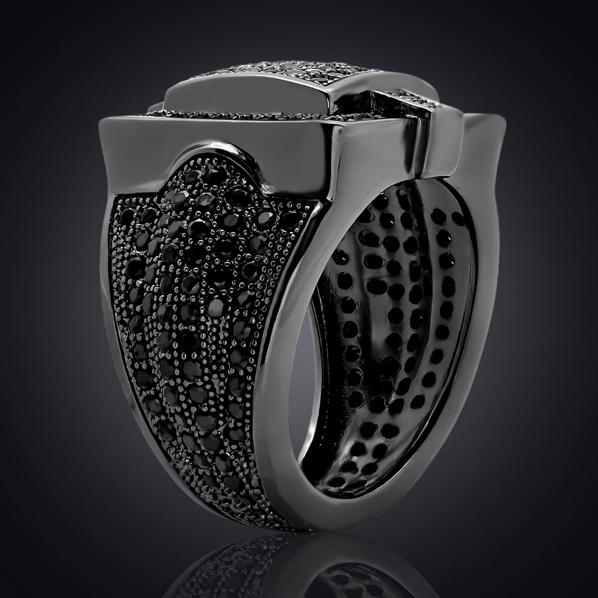 Square Iced Out Ring with Black Stones Square Iced Out Ring with Black Stones