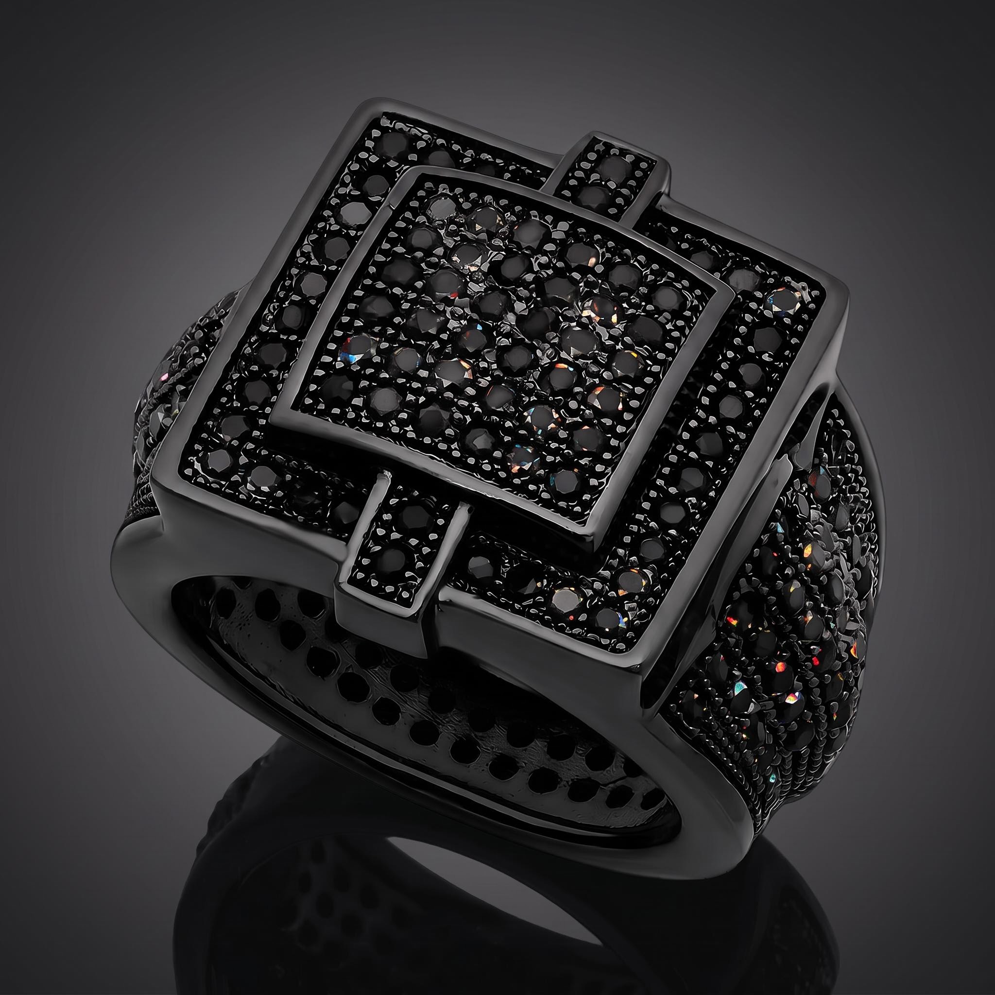 Square Iced Out Ring with Black Stones Square Iced Out Ring with Black Stones