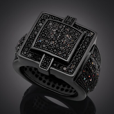 Square Iced Out Ring with Black Stones