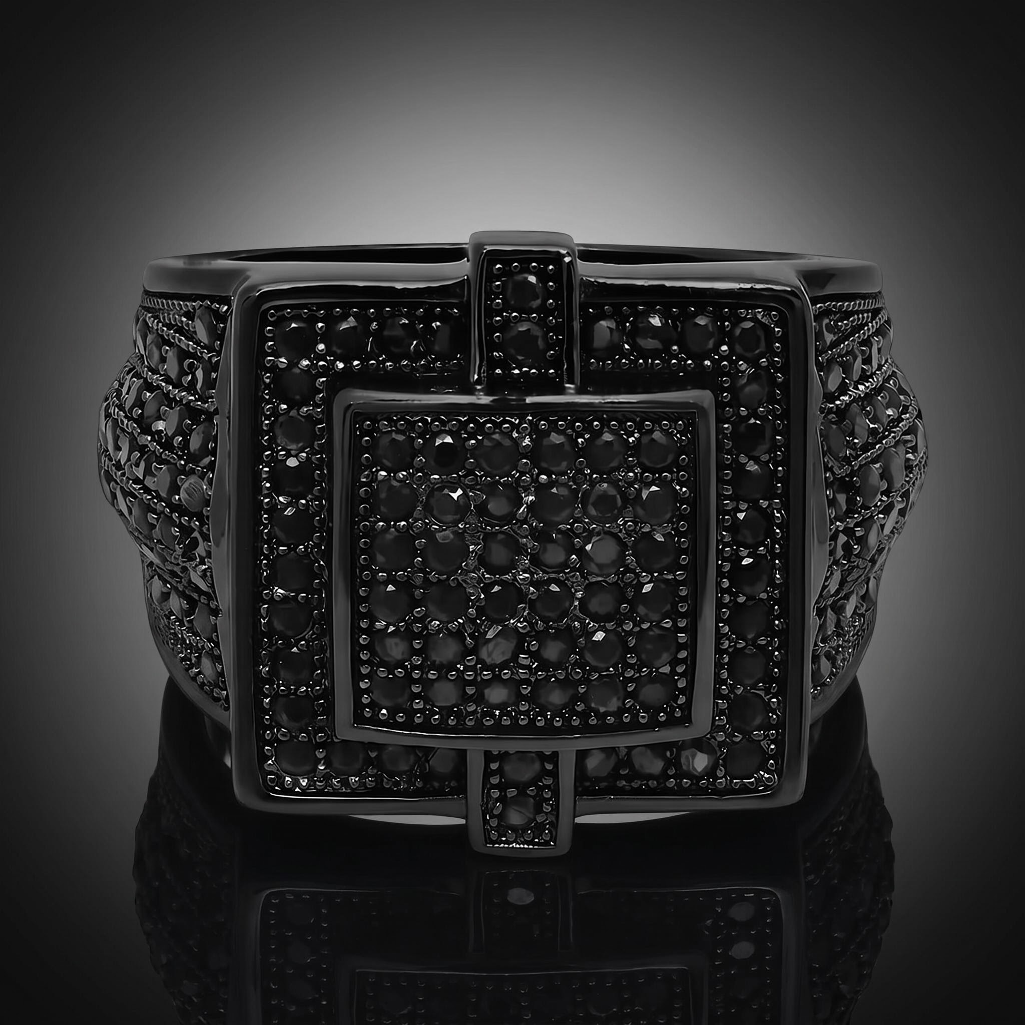 Square Iced Out Ring with Black Stones Square Iced Out Ring with Black Stones