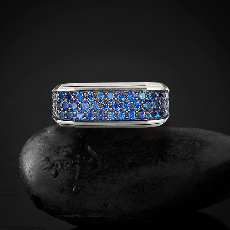 3.3 CTW Blue Diamond Men's Square Band Ring