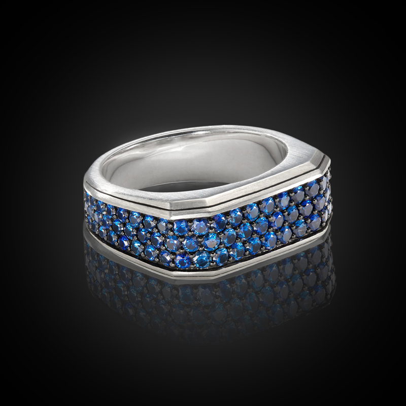 3.3 CTW Blue Diamond Men's Square Band Ring