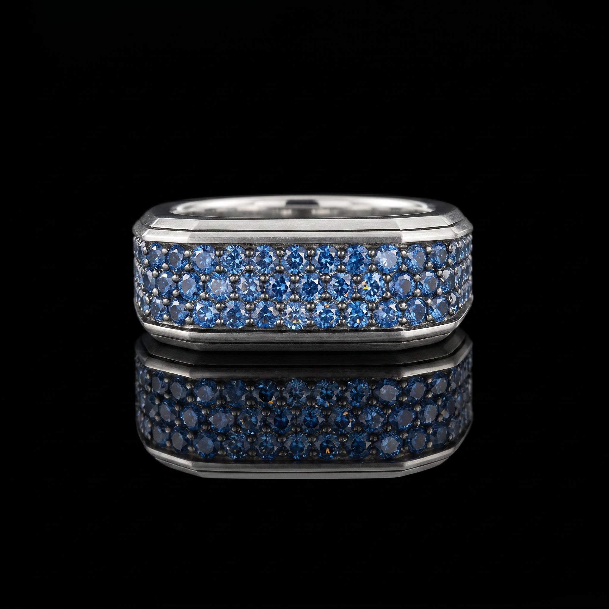 3.3 CTW Blue Diamond Men's Square Band Ring