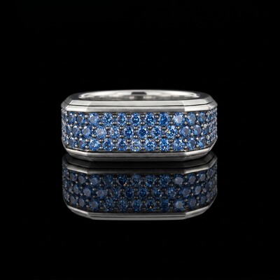 3.3 CTW Blue Diamond Men's Square Band Ring