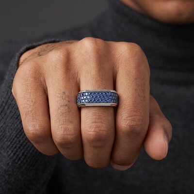 3.3 CTW Blue Diamond Men's Square Band Ring