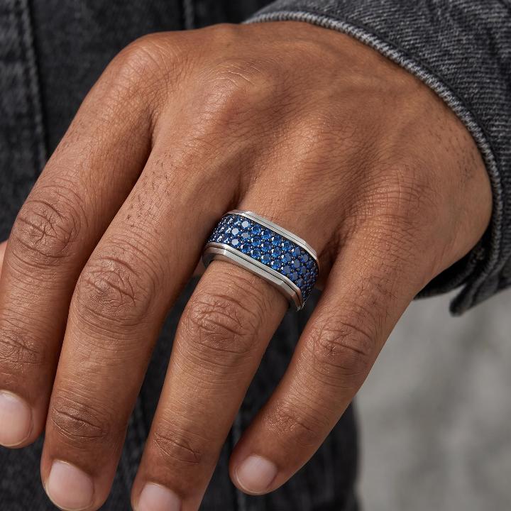 3.3 CTW Blue Diamond Men's Square Band Ring