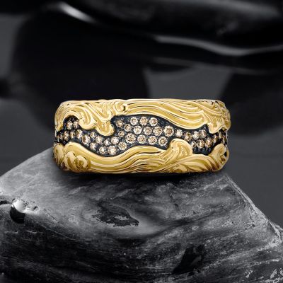 Two Tone Iced Wave Band Ring