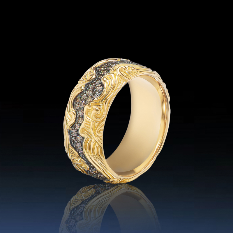 2.6CTW Champagne Diamond Men's Wave Band Ring