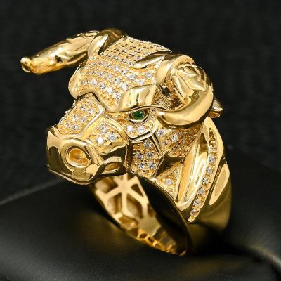 The Head Of Angry Bull Ring in Gold