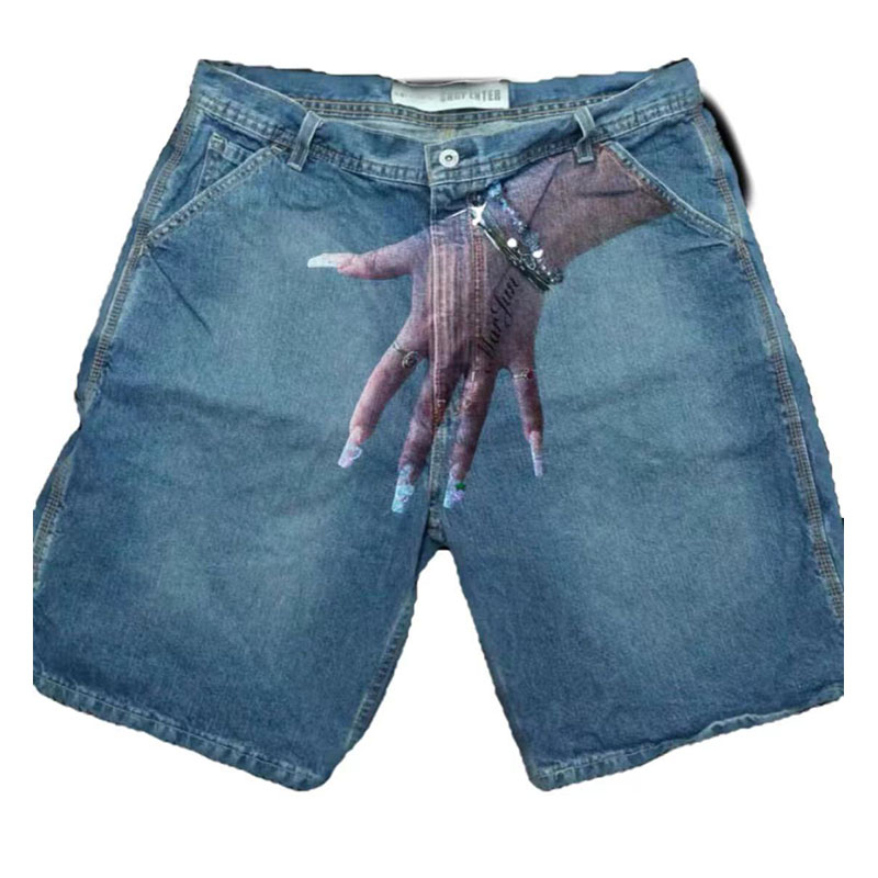 Hipster Hand Patterned Denim Shorts