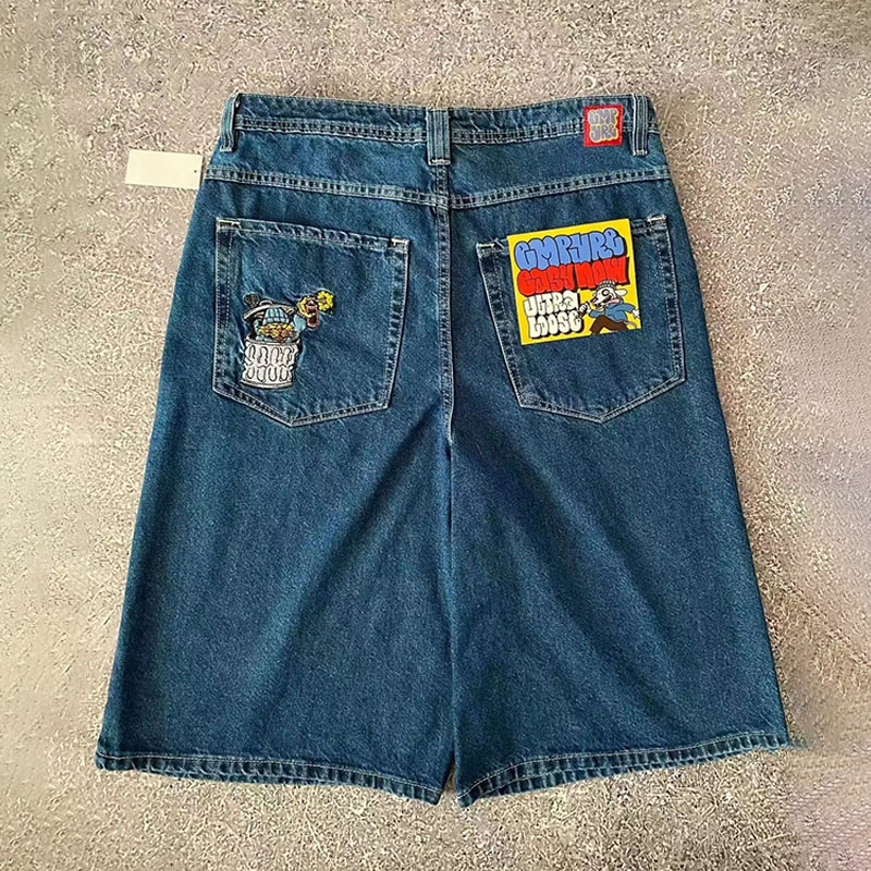 Y2K Hip Hop Trashcan Cat Print Denim Shorts