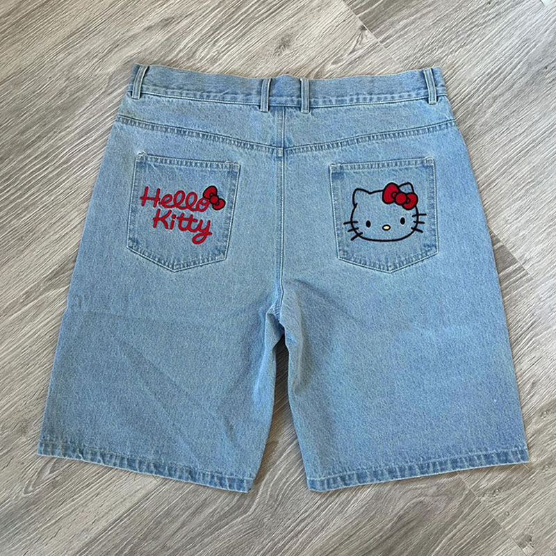 Hipster Cartoon Cat Denim Shorts