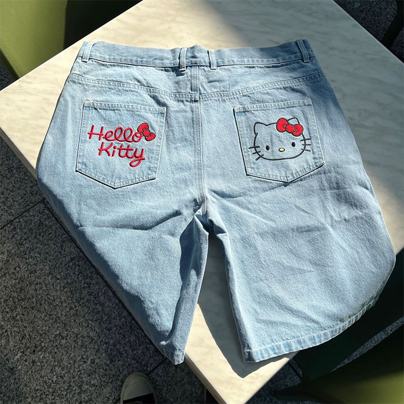 Hipster Cartoon Cat Denim Shorts