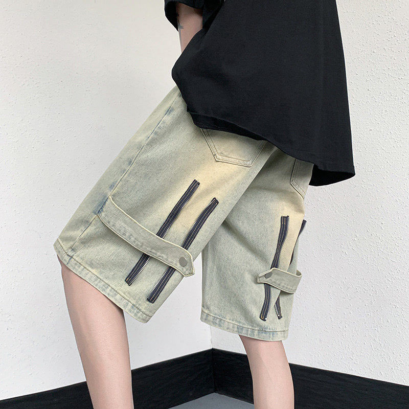 Hip Hop Zipper Patchwork Denim Shorts