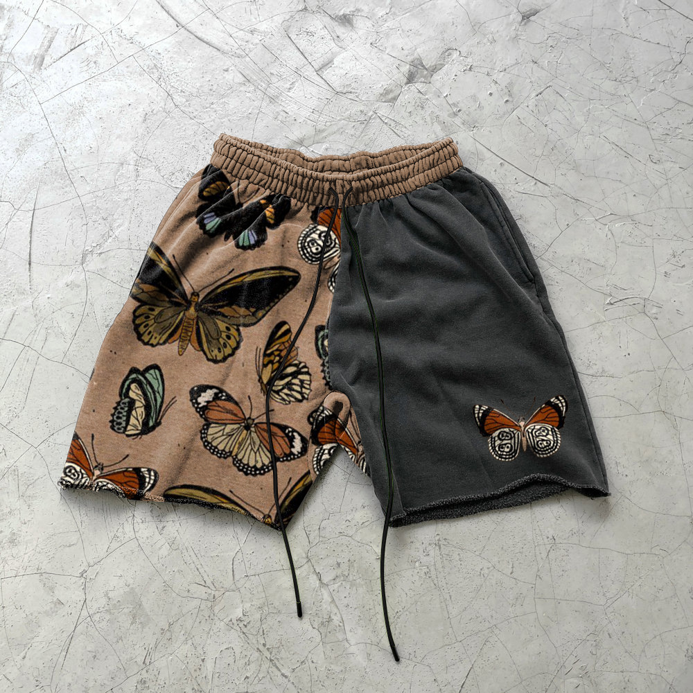 Hip Hop Colorblock Eye Print Sweat Shorts