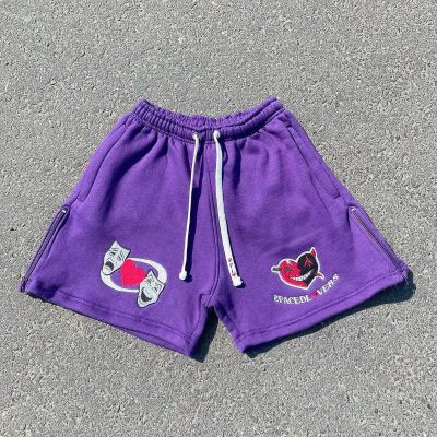 Hip Hop Demon Mask Printed Sweat Shorts