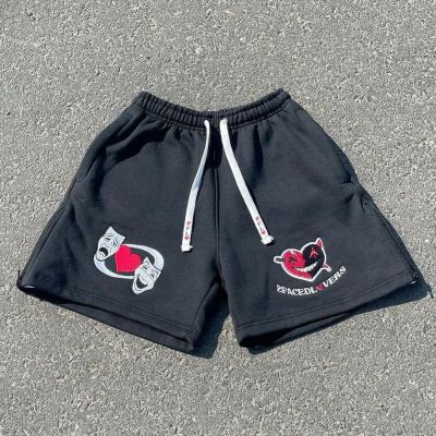 Hip Hop Demon Mask Printed Sweat Shorts