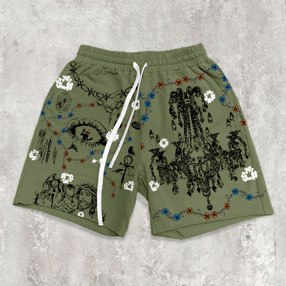 Hip Hop Skull Graffiti Printed Sweat Shorts