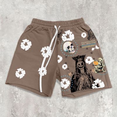 Hip Hop Skull Graffiti Printed Sweat Shorts