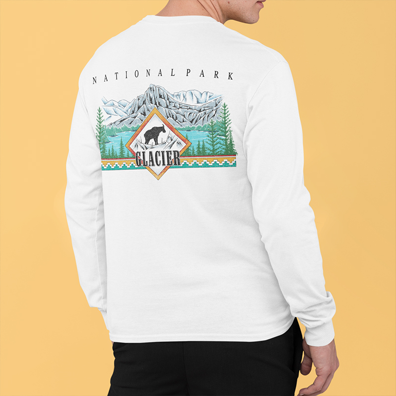 Vintage Glacier National Park Long Sleeve Cotton Sweatshirt