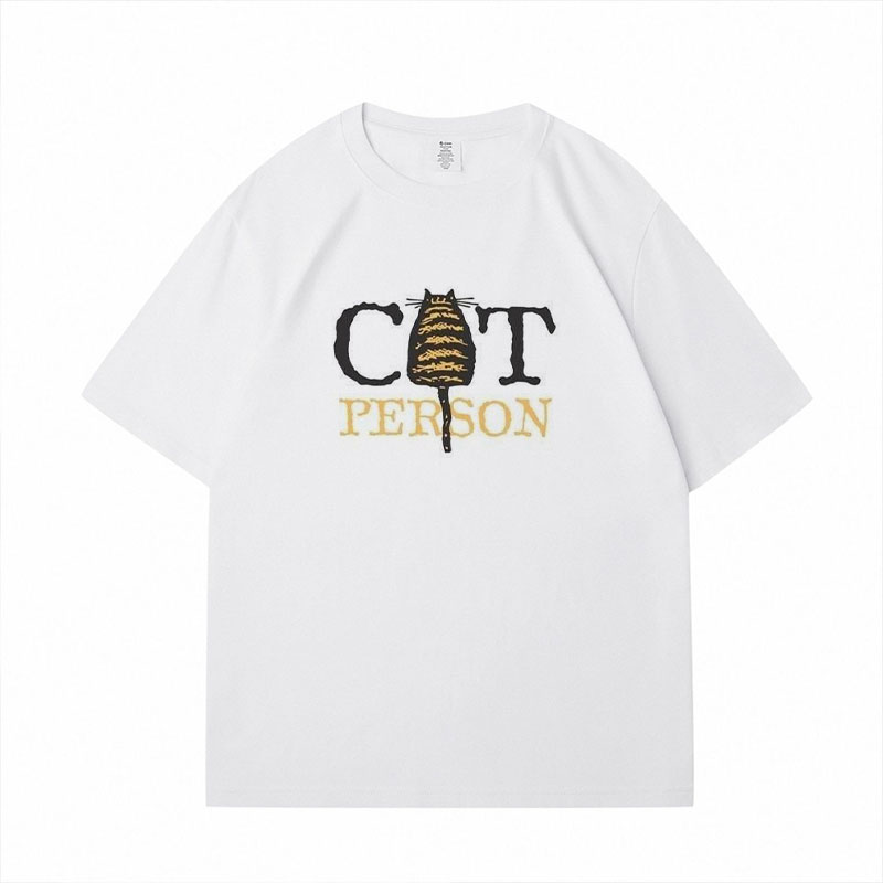 Hipster Cat Person Graphic Cotton T-Shirt