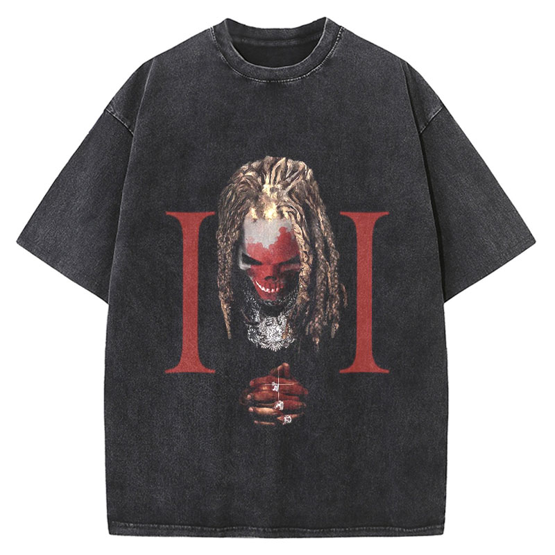 Hip Hop Skull Graphic Washed Cotton T-Shirt