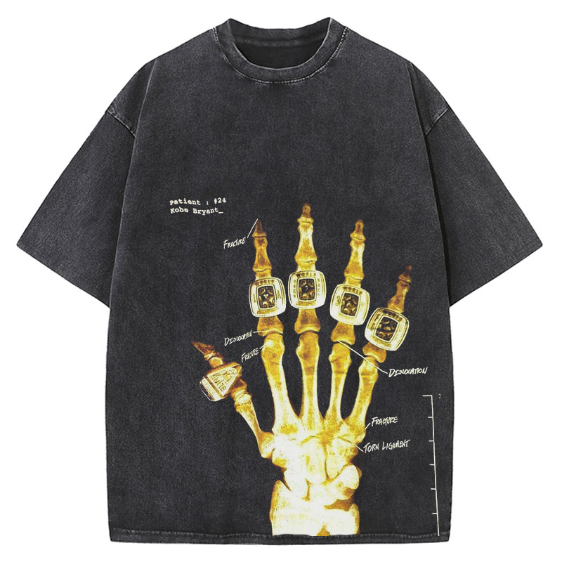 Hip Hop Skull Finger Graphic Washed Cotton T-Shirt