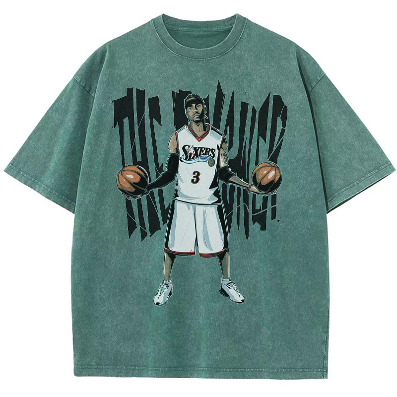 Hip Hop Basketball Star Graphic Washed Cotton T-Shirt