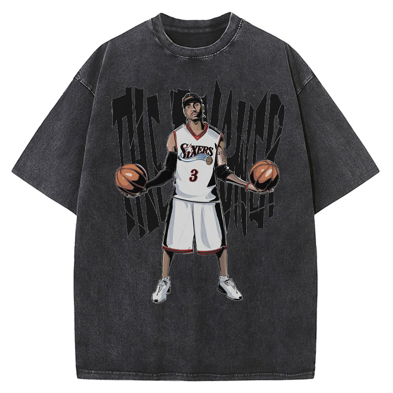 Hip Hop Basketball Star Graphic Washed Cotton T-Shirt