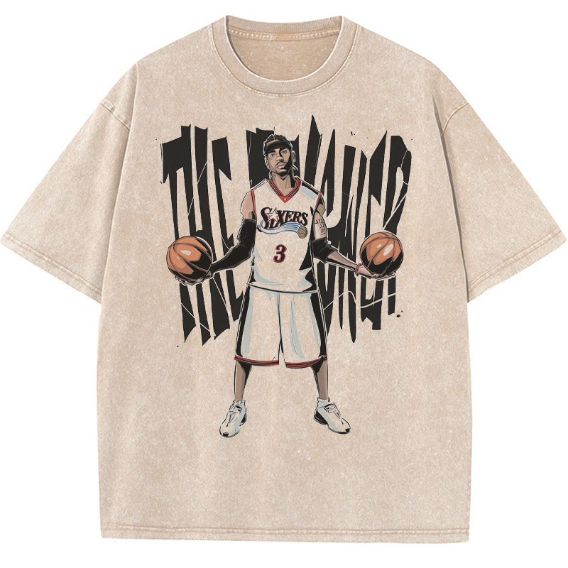 Hip Hop Basketball Star Graphic Washed Cotton T-Shirt