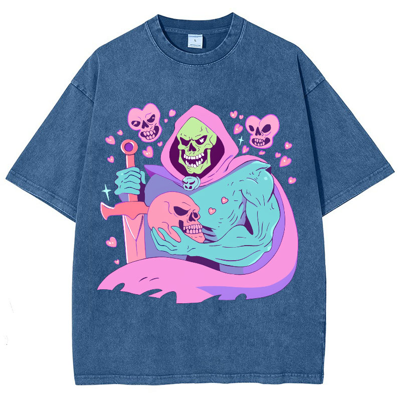 Fun Skull Graphic Washed Cotton T——shirts