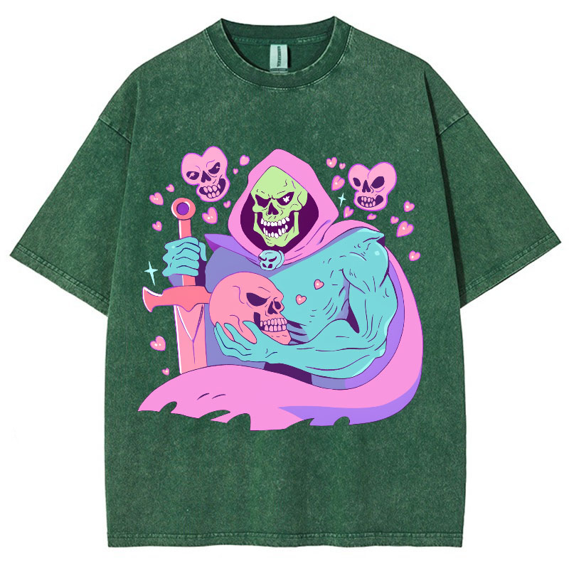 Fun Skull Graphic Washed Cotton T——shirts