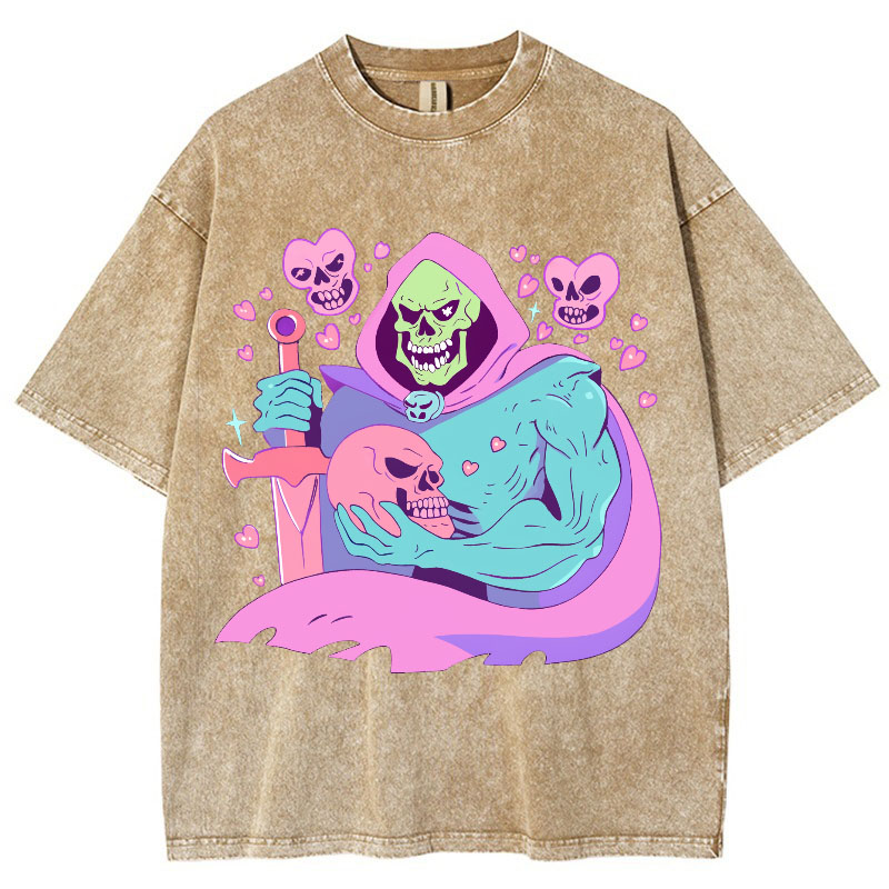 Fun Skull Graphic Washed Cotton T——shirts