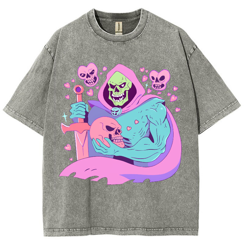 Fun Skull Graphic Washed Cotton T——shirts