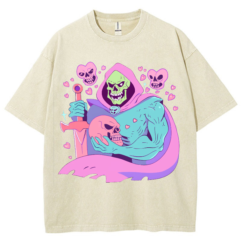 Fun Skull Graphic Washed Cotton T——shirts