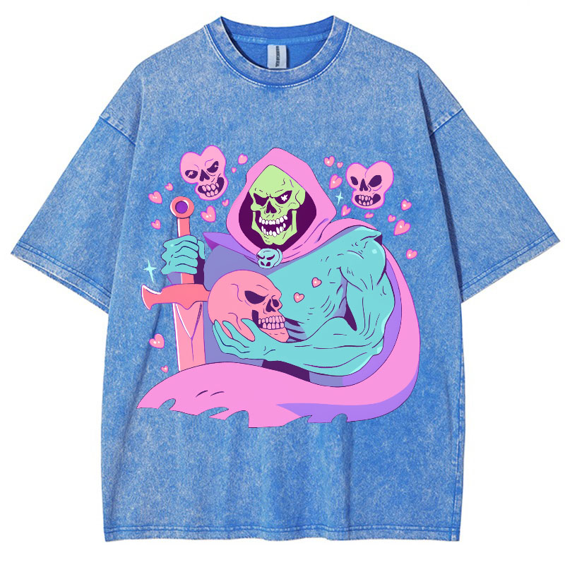 Fun Skull Graphic Washed Cotton T——shirts