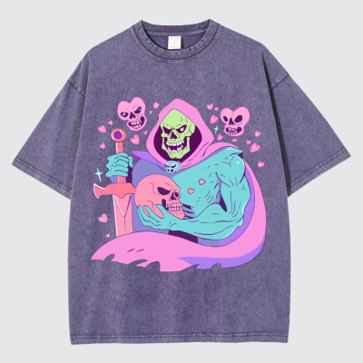 Fun Skull Graphic Washed Cotton T——shirts