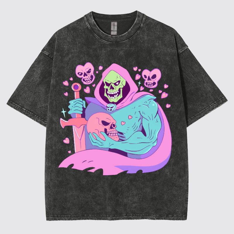 Fun Skull Graphic Washed Cotton T——shirts