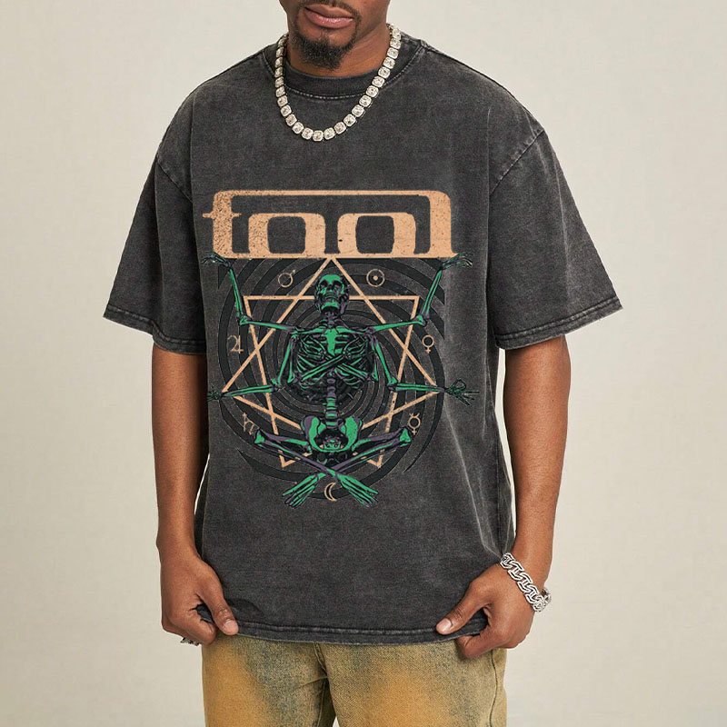 Hip Hop Skull Graphic Washed Cotton T-Shirt