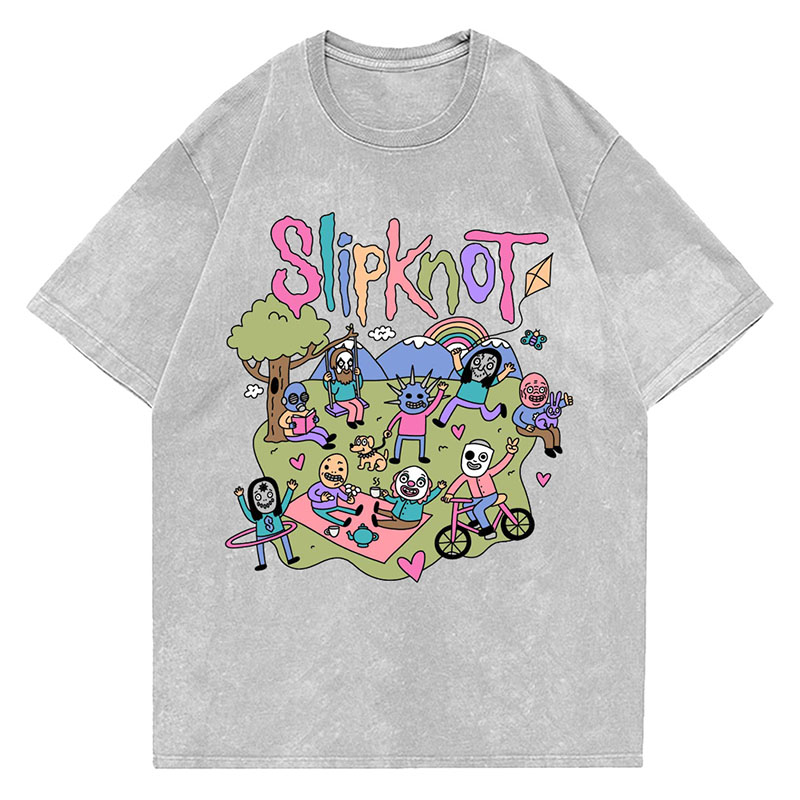 Cartoon Graphic Washed Cotton T-Shirt