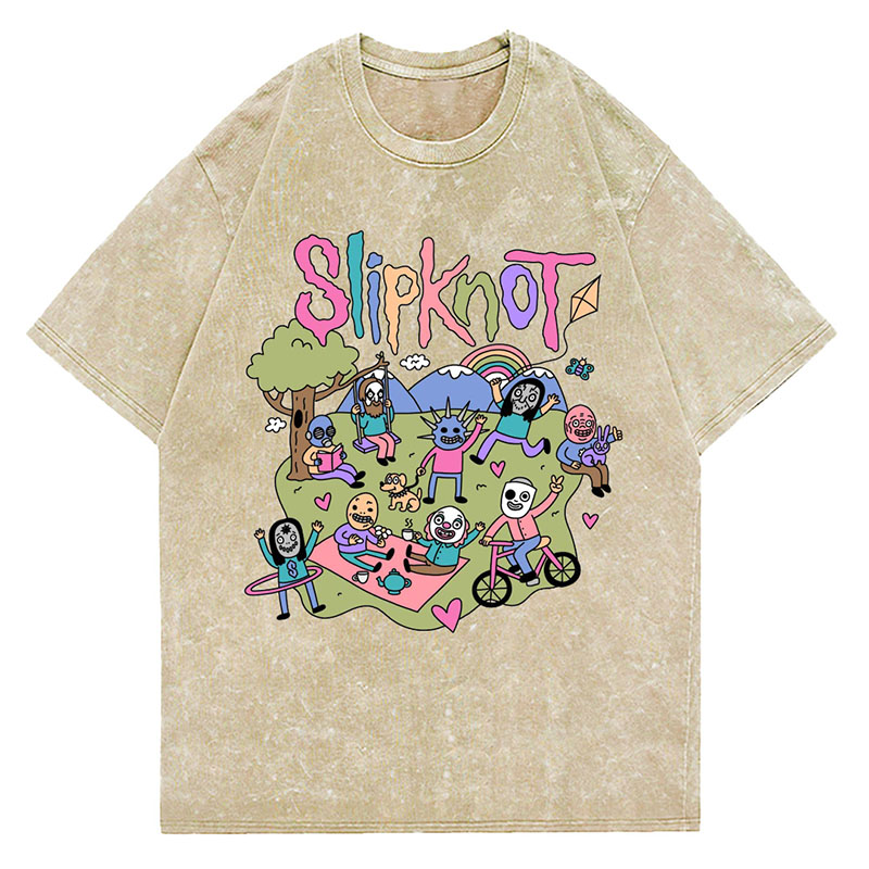 Cartoon Graphic Washed Cotton T-Shirt